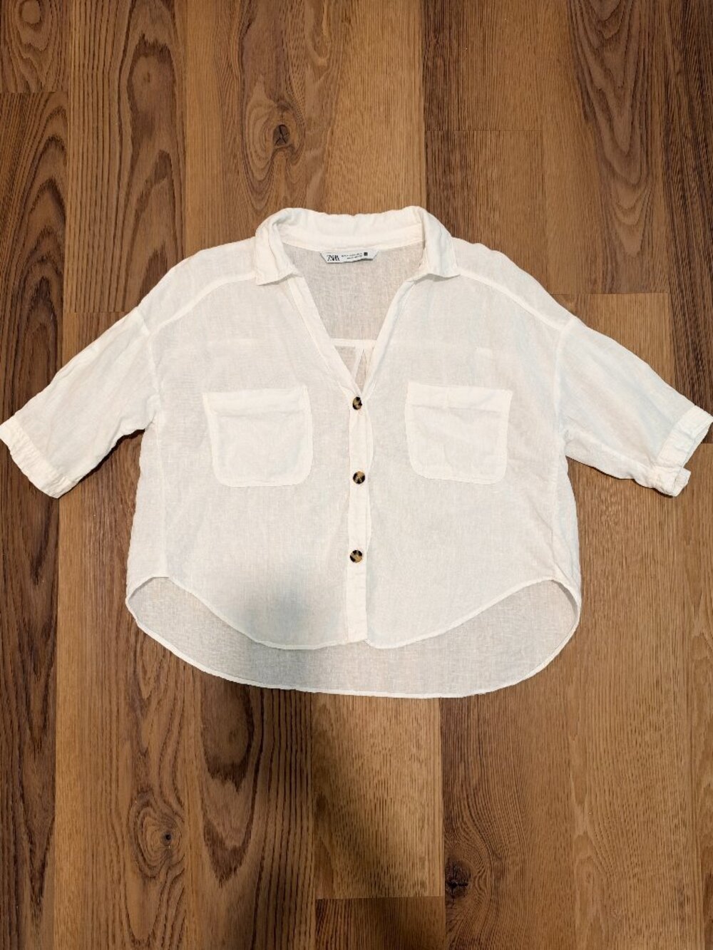Zara White Linen Button Down Shirt XS